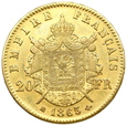 1436. Francja, Napoleon III  20 Franków 1865 (BB) Strasburg