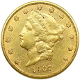 865. USA, 20 Dolarów, Liberty Head, 1907 