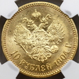 2202. Rosja, Mikołaj II, 10 Rubli 1904 (АР)  rok  NGC MS 63 !