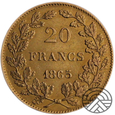Belgia, 20 Franków 1865 r. 