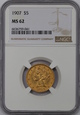 USA, 5 Dolarów Liberty Head 1907 rok, MS 62 NGC, /K59/