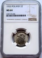 2 ZŁ GŁOWA KOBIETY 1933 NGC MS64