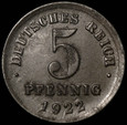 Niemcy 5 fenigów 1922, jednostronne, DESTRUKT