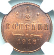 1/2 kopiejki 1916 - mennicza - RZADKOŚĆ Bitkin R NGC UNC