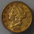 USA 20 DOLARÓW 1880 S, ZŁOTO 900, stan 3