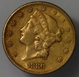 USA 20 DOLARÓW 1880 S, ZŁOTO 900, stan 3