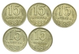 Rosja, zestaw 15 kopiejek 1987-1991 (5szt.)