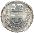 Szwajcaria, 5 franków 1923 B, NGC UNC DETAILS 