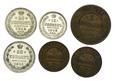 Rosja, zestaw 1,3,15,20 kopiejek 1904-1915 (6szt.)
