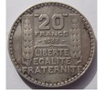 20 FRANKÓW 1933 FRANCJA Trzecia Republika Ag 680