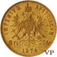 Austria , 20 Franków/8 Forintów 1874 r. Rzadsza ! 
