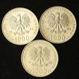 Zestaw 3 monet, Polska 1000zł Jan Paweł II Różne roczniki