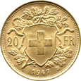 Szwajcaria, 20 franków 1947 B, UNC