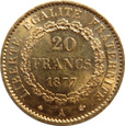 FRANCJA - REPUBLIKA  20 FRANKÓW 1877 - UNC !!!