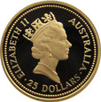 Australia, 25 dolarów 1992, Kangur, 1/4 uncji złota, rzadkie, proof