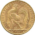 Francja, 20 franków 1907, KOGUT, Paryż 