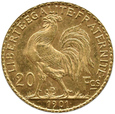 Francja  - 20 franków 1901 - KOGUT -  Paryż  