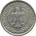 Niemcy, 50 pfennig 1933 J, Hamburg - Bardzo Rzadkie