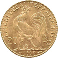 Francja, 20 franków 1908, KOGUT, Paryż 