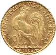 Francja  - 20 franków 1903 - KOGUT -  Paryż - wczesny rocznik