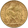 Francja  - 20 franków 1904 - KOGUT -  Paryż - wczesny rocznik