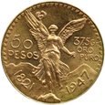 MEKSYK - 50 PESOS 1947 UNC! 6% powyżej złota