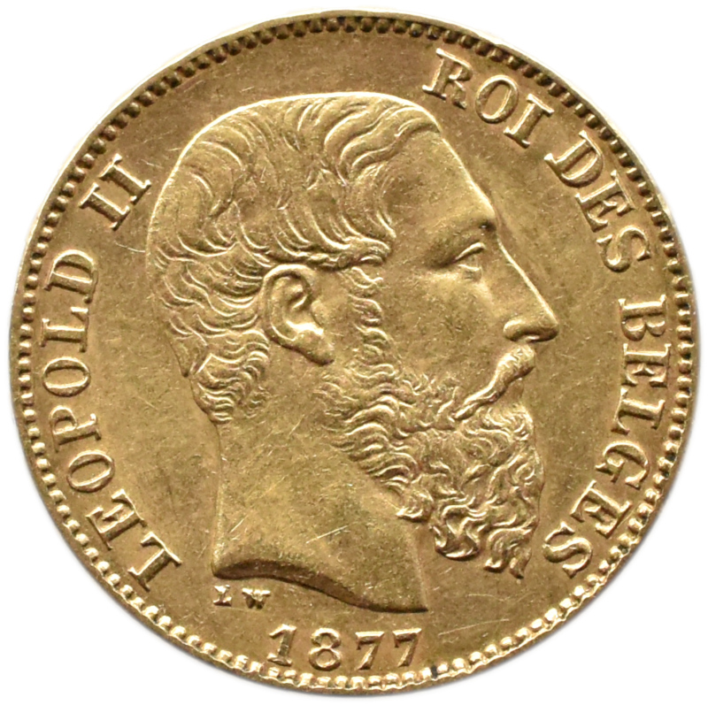 Belgia, Leopold II, 20 franków 1877, bardzo ładne!!