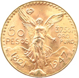 MEKSYK - 50 PESOS 1947, 5% powyżej złota