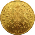 AUSTRO-WĘGRY - 20 franków/ 8 florenów  1892 UNC, nowe bicie