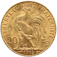 Francja  - 20 franków 1913 - KOGUT -  Paryż  - MENNICZY
