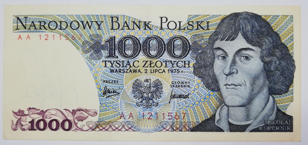 1000 złotych 1975 seria AA bardzo rzadka pierwsza seria dwuliterowa