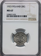 2. Polska, II RP, 20 groszy 1923, NGC MS67