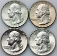 90. USA, zestaw 4 x 1/4 dolara 1951-1960, Washington Quarter