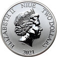 26. Niue, Elżbieta II, 2 dolary 2021, Piraci z Karaibów, 1 Oz Ag999
