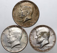 359. USA, zestaw 3 x 1/2 dolara 1967-1976, Kennedy Half Dollar