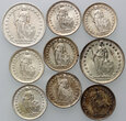 118. Szwajcaria, zestaw 9 monet z lat 1920-1966