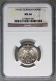 Niemcy, Wilhelm II, 1 marka 1914 D, NGC MS66