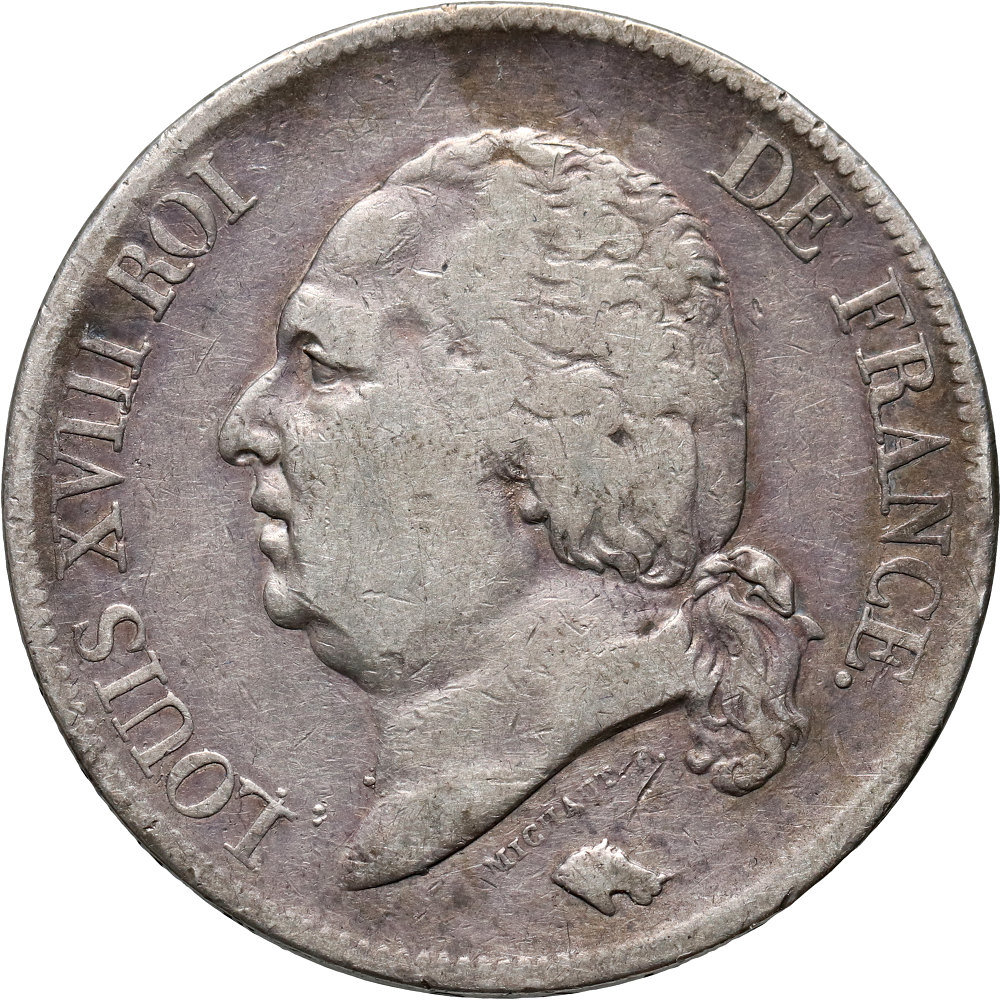 130. Francja, Ludwik XVIII, 5 franków 1823 L