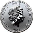 28. Niue, Elżbieta II, 2 dolary 2021, Piraci z Karaibów, 1 Oz Ag999