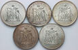 Francja, zestaw 5 x 50 franków 1974, Herkules