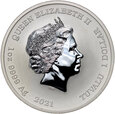 Tuvalu, Elżbieta II, dolar 2021, Posejdon, 1 Oz Ag999