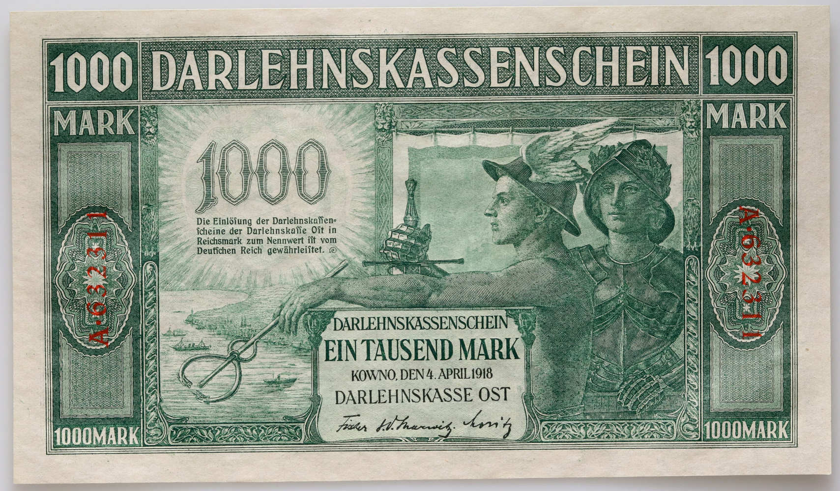 Okupacja Niemiecka, Kowno, 1000 marek 4.04.1918, seria A
