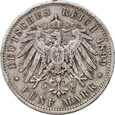 Niemcy, Prusy, Wilhelm II, 5 marek 1899 A, rzadszy rocznik, #SB