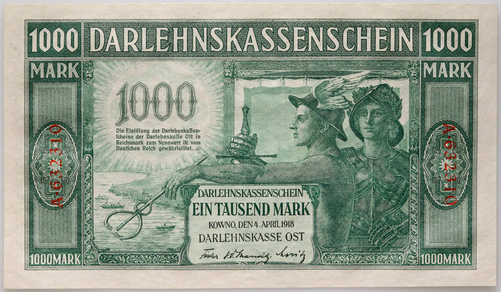 Okupacja Niemiecka, Kowno, 1000 marek 4.04.1918, seria A