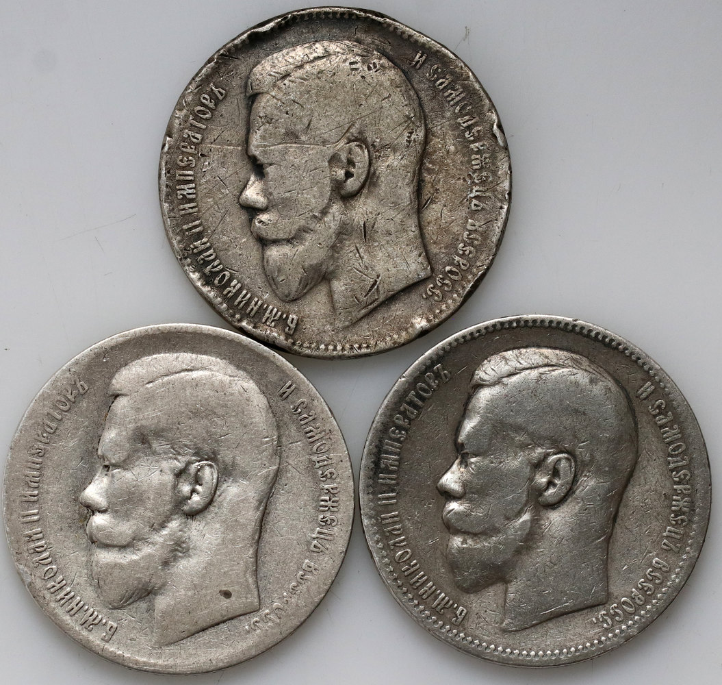 10. Rosja, Mikołaj II, zestaw 3 x 1 rubel