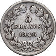 Francja, Ludwik Filip I, 5 franków 1840 BB