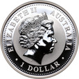 10. Australia, Elżbieta II, 1 dolar 2001, Rok Węża, 1 Oz Ag999