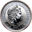 11. Australia, Elżbieta II, 1 dolar 1999 P100, Kookaburra, 1 Oz Ag999