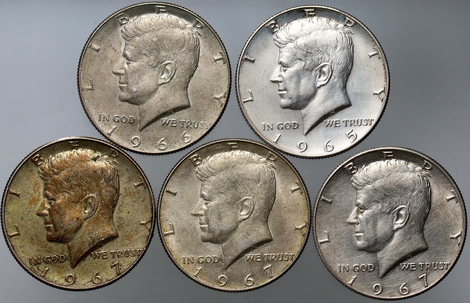 239. USA, 5 x 1/2 dolara, Kennedy, srebro