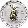 8. Australia, Elżbieta II, 1 dolar 1999 P100, Rok Królika, 1Oz Ag999